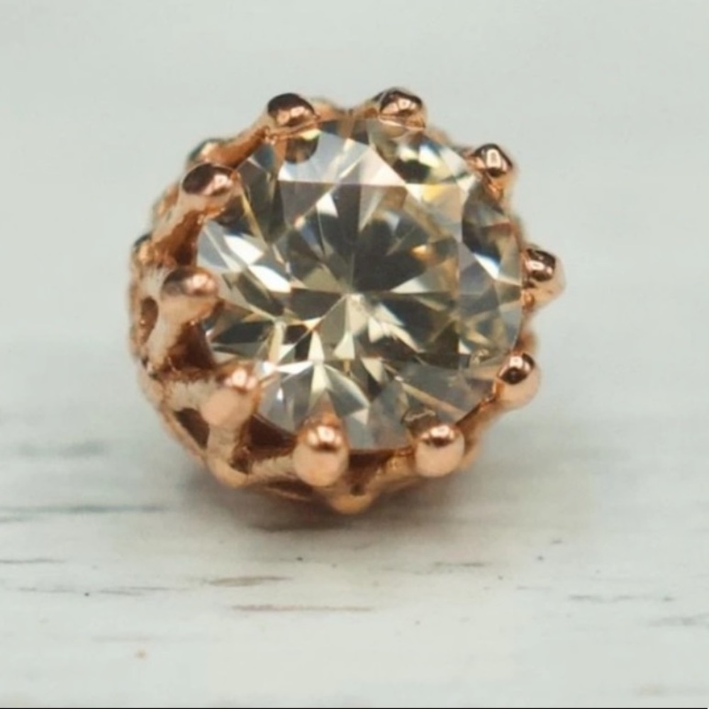SET of TWO Anatometal 18kt Rose Gold Champange CZ King Threadless Ends 4mm